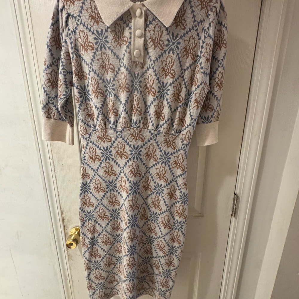 Vintage Knit Dress with Floral Pattern